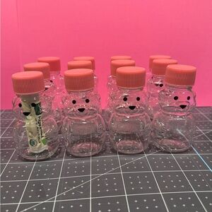 Set of Bear-Shaped Clear Bottles with Pink Caps for Favors/Valentines